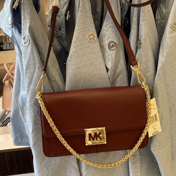 Michael Kors Sonia Medium Leather Shoulder Bag Merlot - Picture 1 of 16